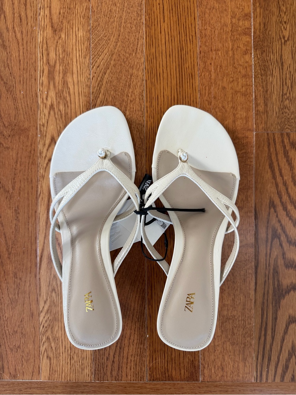 Zara Cream-Strap Toe-Loop Heeled Sandals for Women